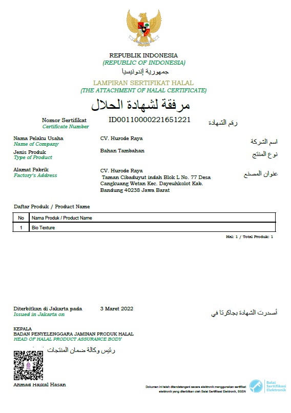 Sertifikasi Halal MUI CV. Hurode Raya