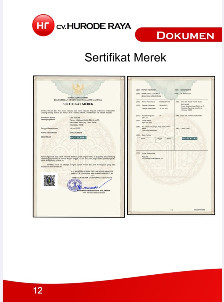 Sertifikat Merek CV. Hurode Raya